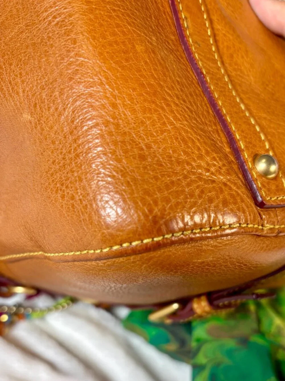 Dooney and Bourke (Old Large) Florentine Tassel Satchel in Chestnut w/ Chain - Picture 11 of 16